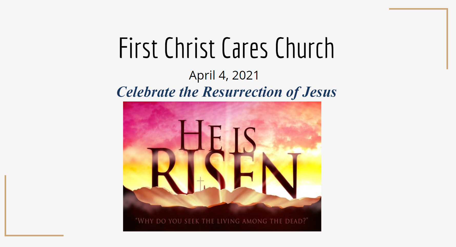 Dead To Sin Alive In Jesus Full Service - First Christ Cares Church